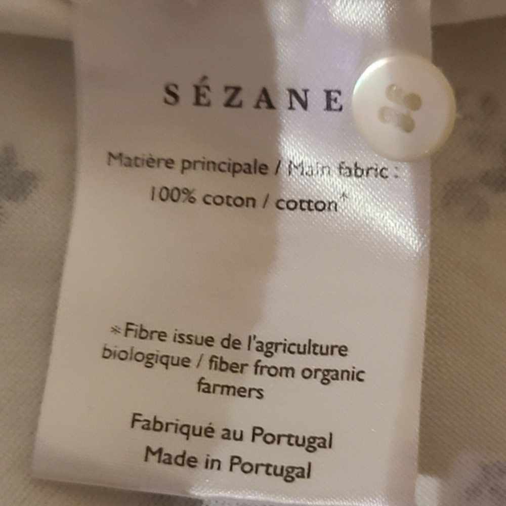 Sezane Cream Floral Button-Front Top with Blue Print - Picture 4 of 6